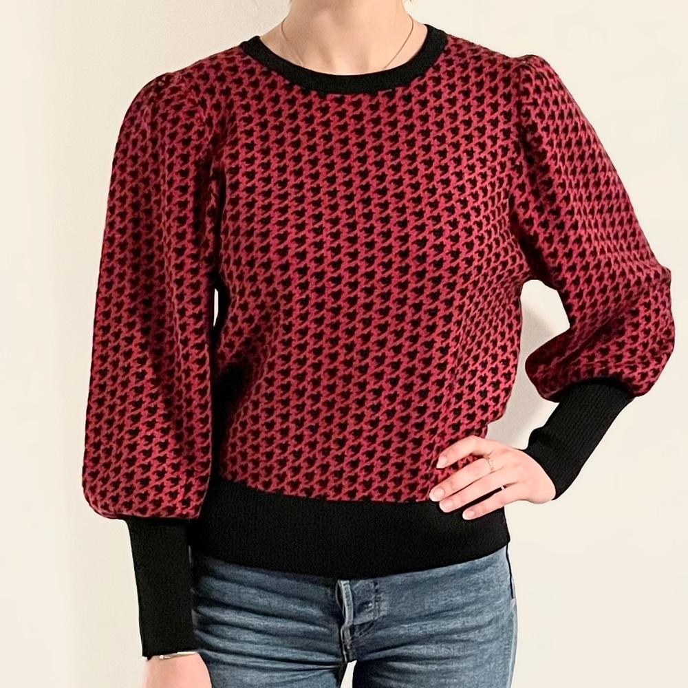 NWT Women’s Philosophy Houndstooth Puff Sleeve Sweater Size M
